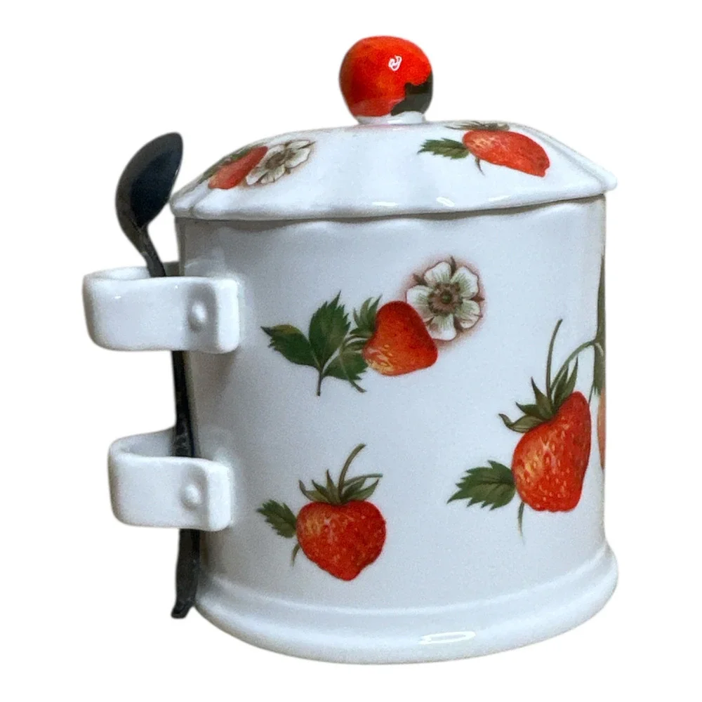 Vintage Serving Bone China Strawberry Lane Jam Jelly Server from MANN 1981